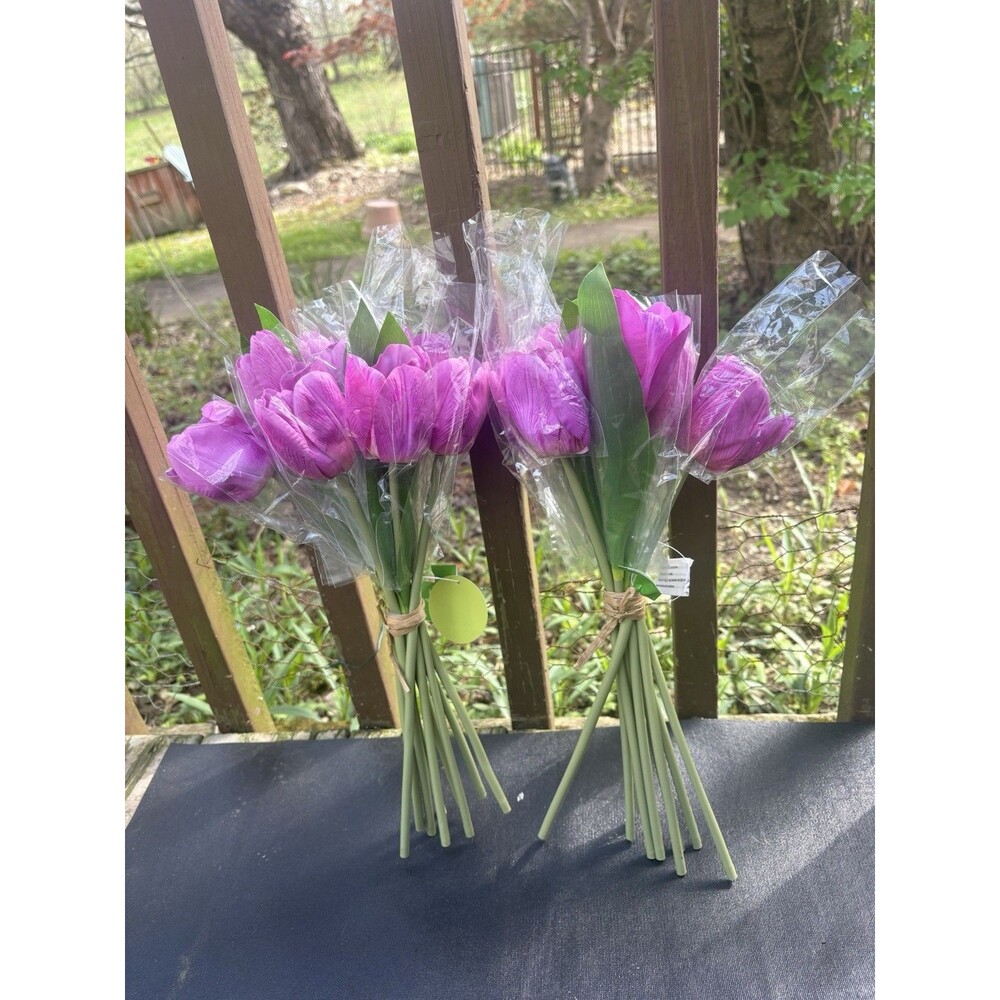 20pc Artificial Tulips Flowers Purple Tulips Real Touch Faux Latex Bouquets